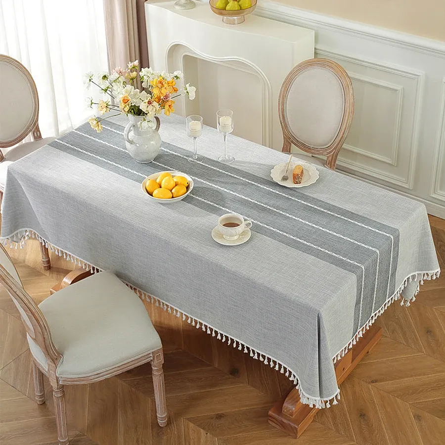 Battilo Linen Cotton Tablecloth - Round & Rectangular Dining Coffee Kitchen Table Cover with Elegant Tassels, Anti-Fading & Wrinkle-Resistant for Home Decor & Parties showcase 10