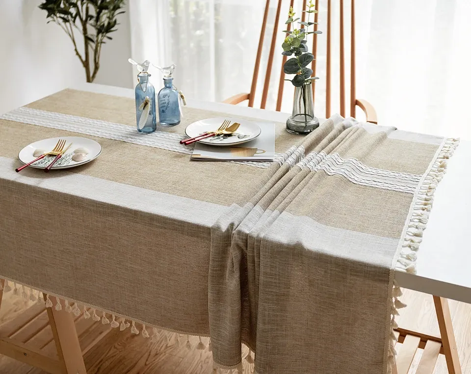 Battilo Linen Cotton Tablecloth - Round & Rectangular Dining Coffee Kitchen Table Cover with Elegant Tassels, Anti-Fading & Wrinkle-Resistant for Home Decor & Parties showcase 20