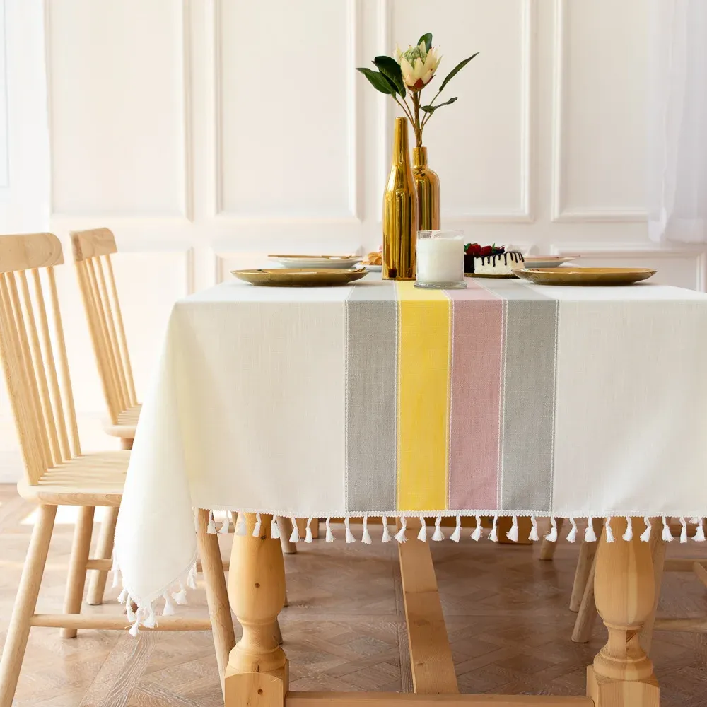 Battilo Linen Cotton Tablecloth - Round & Rectangular Dining Coffee Kitchen Table Cover with Elegant Tassels, Anti-Fading & Wrinkle-Resistant for Home Decor & Parties showcase 39