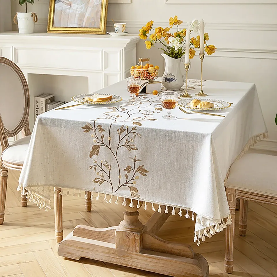 Battilo Linen Cotton Tablecloth - Round & Rectangular Dining Coffee Kitchen Table Cover with Elegant Tassels, Anti-Fading & Wrinkle-Resistant for Home Decor & Parties showcase 30