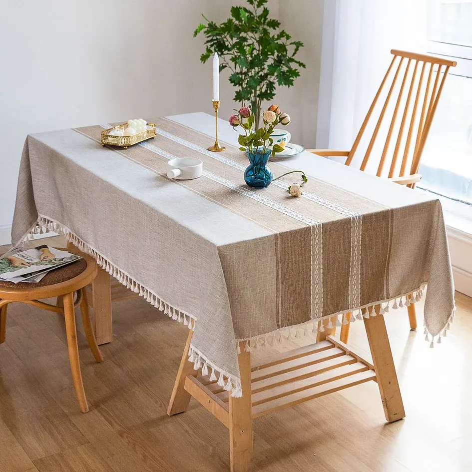 Battilo Linen Cotton Tablecloth - Round & Rectangular Dining Coffee Kitchen Table Cover with Elegant Tassels, Anti-Fading & Wrinkle-Resistant for Home Decor & Parties showcase 26