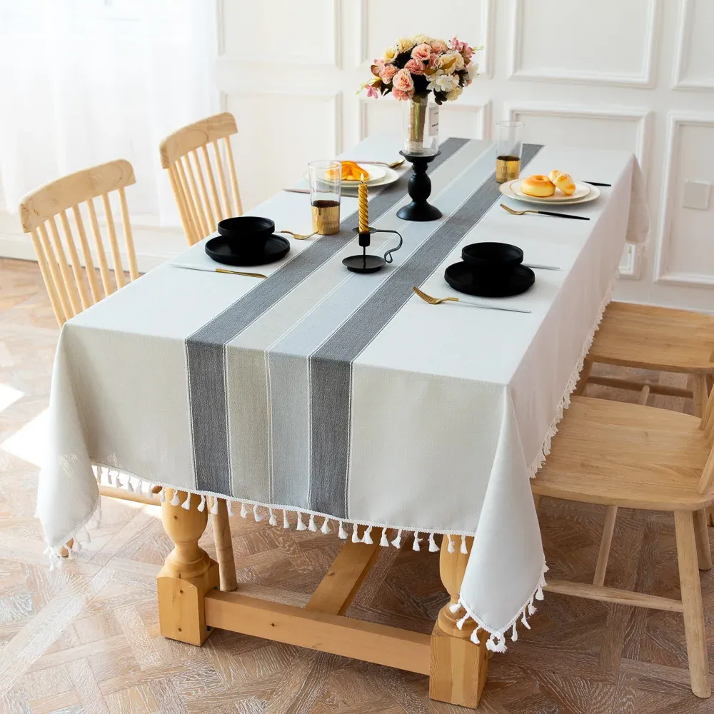 Battilo Linen Cotton Tablecloth - Round & Rectangular Dining Coffee Kitchen Table Cover with Elegant Tassels, Anti-Fading & Wrinkle-Resistant for Home Decor & Parties showcase 35
