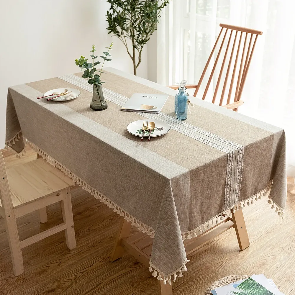 Battilo Linen Cotton Tablecloth - Round & Rectangular Dining Coffee Kitchen Table Cover with Elegant Tassels, Anti-Fading & Wrinkle-Resistant for Home Decor & Parties showcase 19