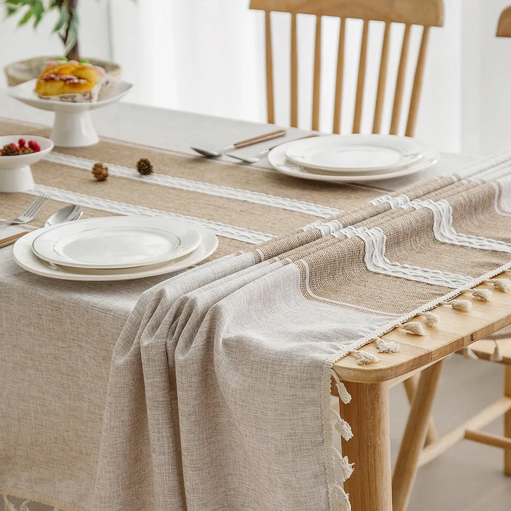 Battilo Linen Cotton Tablecloth - Round & Rectangular Dining Coffee Kitchen Table Cover with Elegant Tassels, Anti-Fading & Wrinkle-Resistant for Home Decor & Parties showcase 28