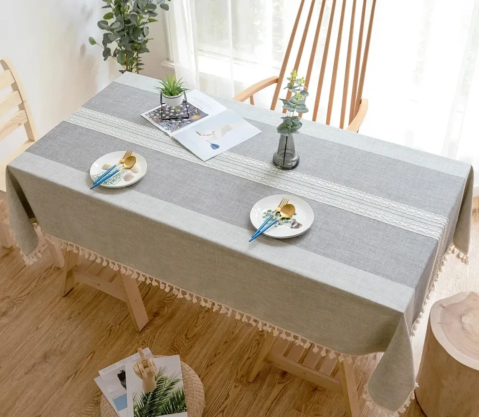 Battilo Linen Cotton Tablecloth - Round & Rectangular Dining Coffee Kitchen Table Cover with Elegant Tassels, Anti-Fading & Wrinkle-Resistant for Home Decor & Parties showcase 15