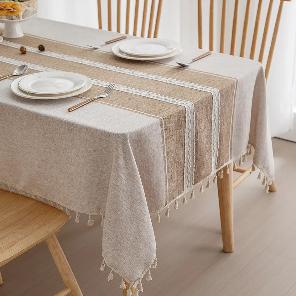 Battilo Linen Cotton Tablecloth - Round & Rectangular Dining Coffee Kitchen Table Cover with Elegant Tassels, Anti-Fading & Wrinkle-Resistant for Home Decor & Parties showcase 27