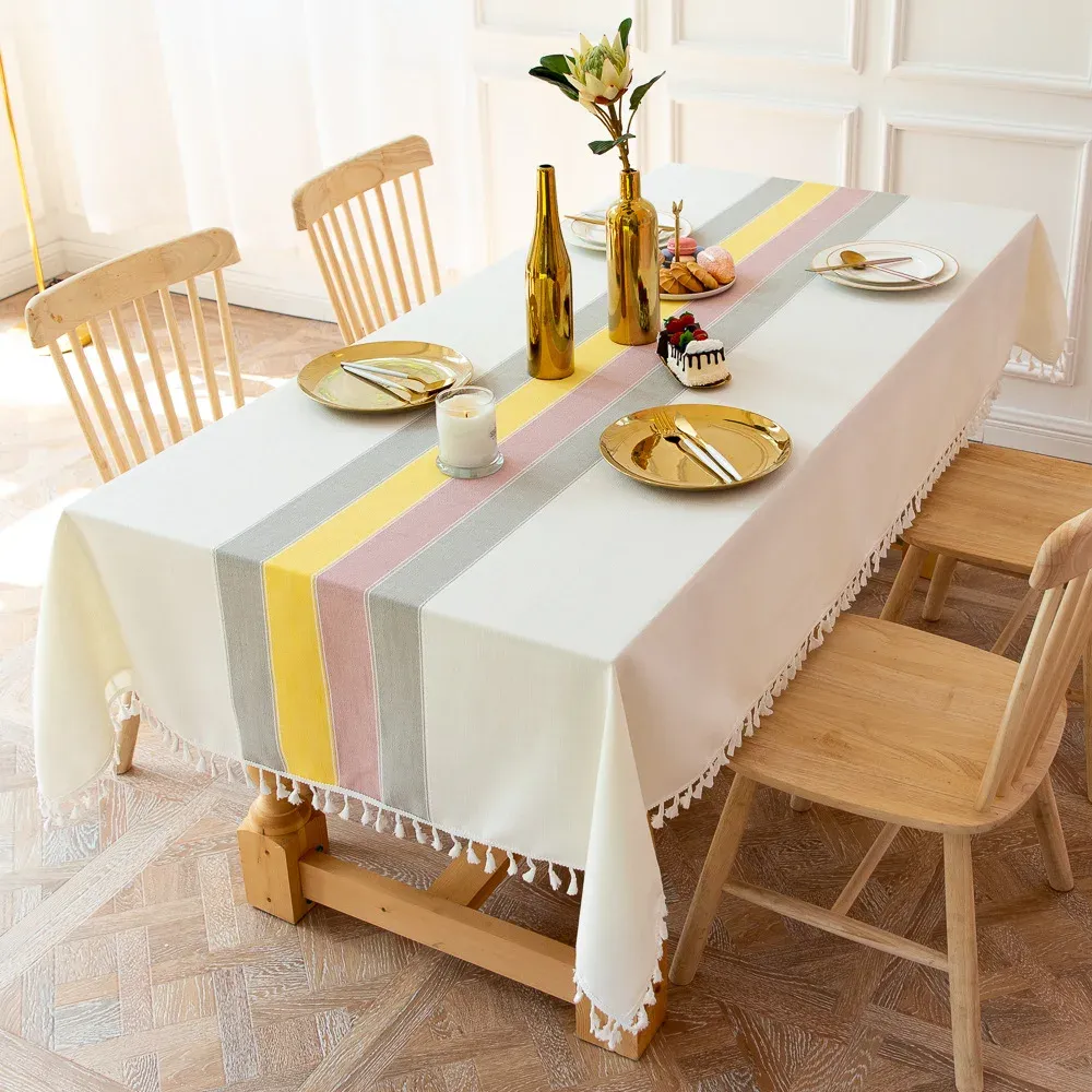 Battilo Linen Cotton Tablecloth - Round & Rectangular Dining Coffee Kitchen Table Cover with Elegant Tassels, Anti-Fading & Wrinkle-Resistant for Home Decor & Parties showcase 38