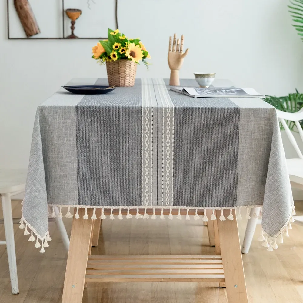 Battilo Linen Cotton Tablecloth - Round & Rectangular Dining Coffee Kitchen Table Cover with Elegant Tassels, Anti-Fading & Wrinkle-Resistant for Home Decor & Parties showcase 14
