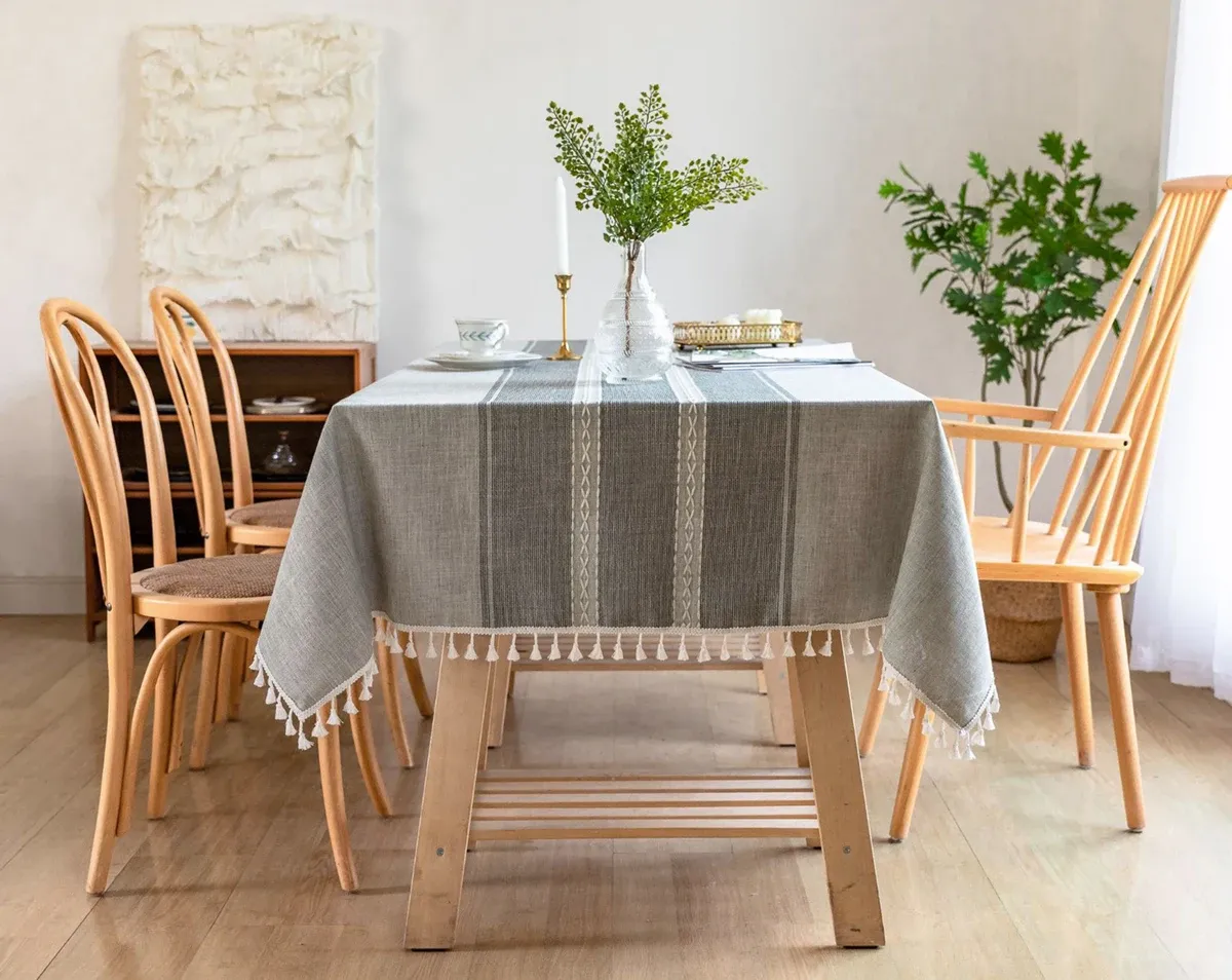 Battilo Linen Cotton Tablecloth - Round & Rectangular Dining Coffee Kitchen Table Cover with Elegant Tassels, Anti-Fading & Wrinkle-Resistant for Home Decor & Parties showcase 22
