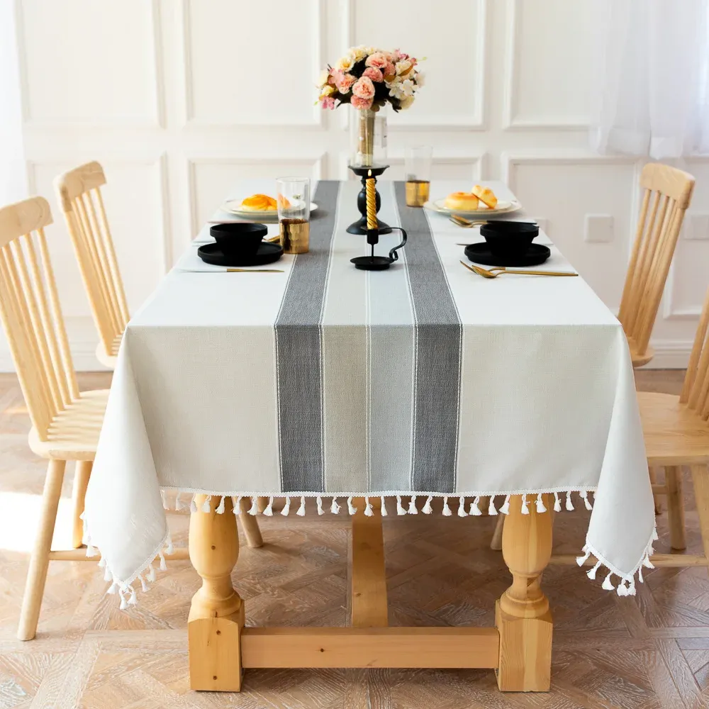 Battilo Linen Cotton Tablecloth - Round & Rectangular Dining Coffee Kitchen Table Cover with Elegant Tassels, Anti-Fading & Wrinkle-Resistant for Home Decor & Parties showcase 34
