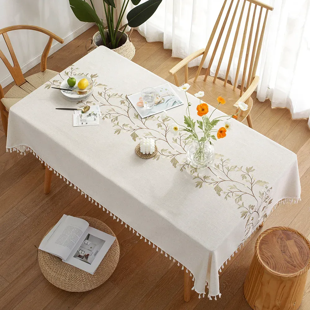Battilo Linen Cotton Tablecloth - Round & Rectangular Dining Coffee Kitchen Table Cover with Elegant Tassels, Anti-Fading & Wrinkle-Resistant for Home Decor & Parties showcase 31