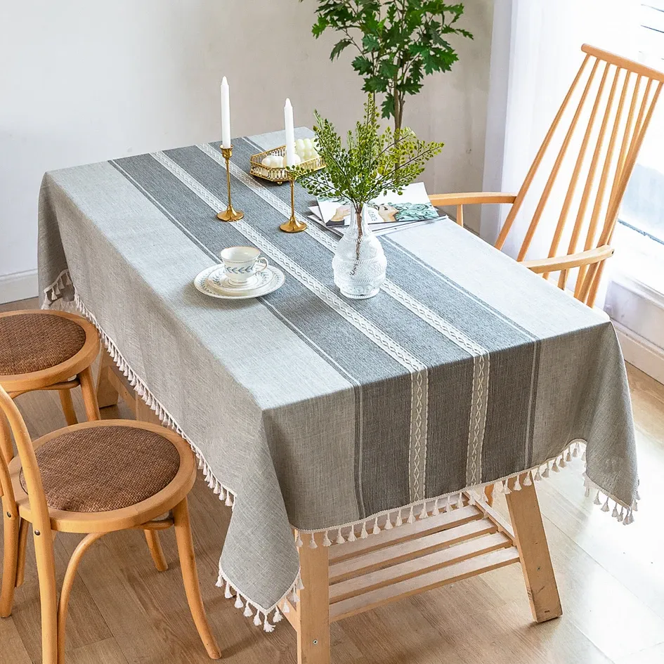 Battilo Linen Cotton Tablecloth - Round & Rectangular Dining Coffee Kitchen Table Cover with Elegant Tassels, Anti-Fading & Wrinkle-Resistant for Home Decor & Parties showcase 23
