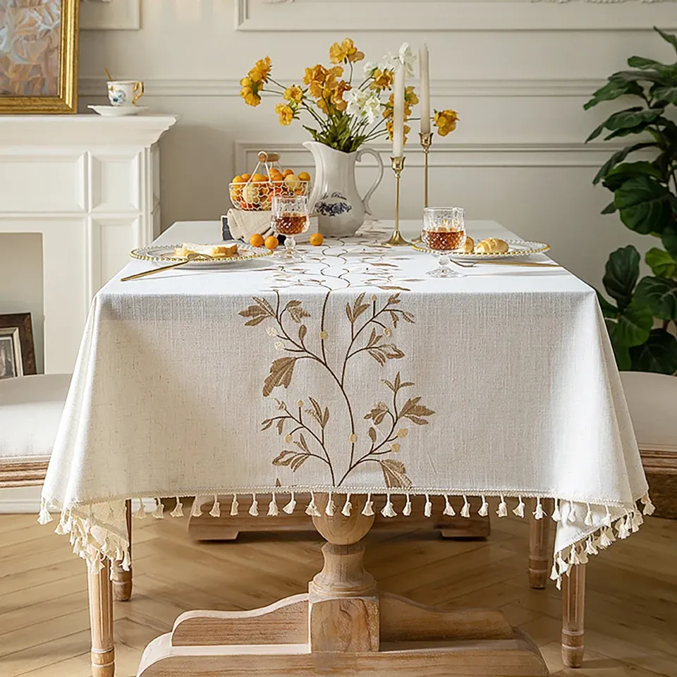 Battilo Linen Cotton Tablecloth - Round & Rectangular Dining Coffee Kitchen Table Cover with Elegant Tassels, Anti-Fading & Wrinkle-Resistant for Home Decor & Parties showcase 29