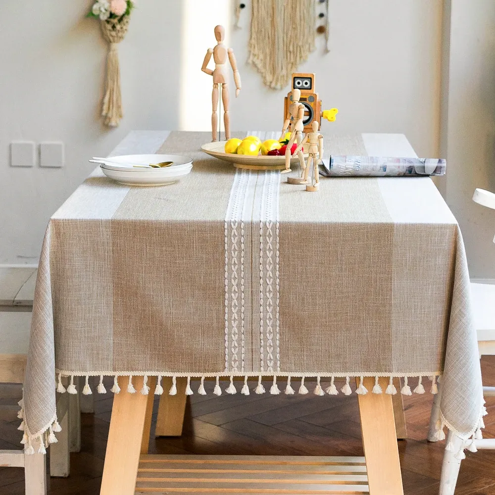 Battilo Linen Cotton Tablecloth - Round & Rectangular Dining Coffee Kitchen Table Cover with Elegant Tassels, Anti-Fading & Wrinkle-Resistant for Home Decor & Parties showcase 18