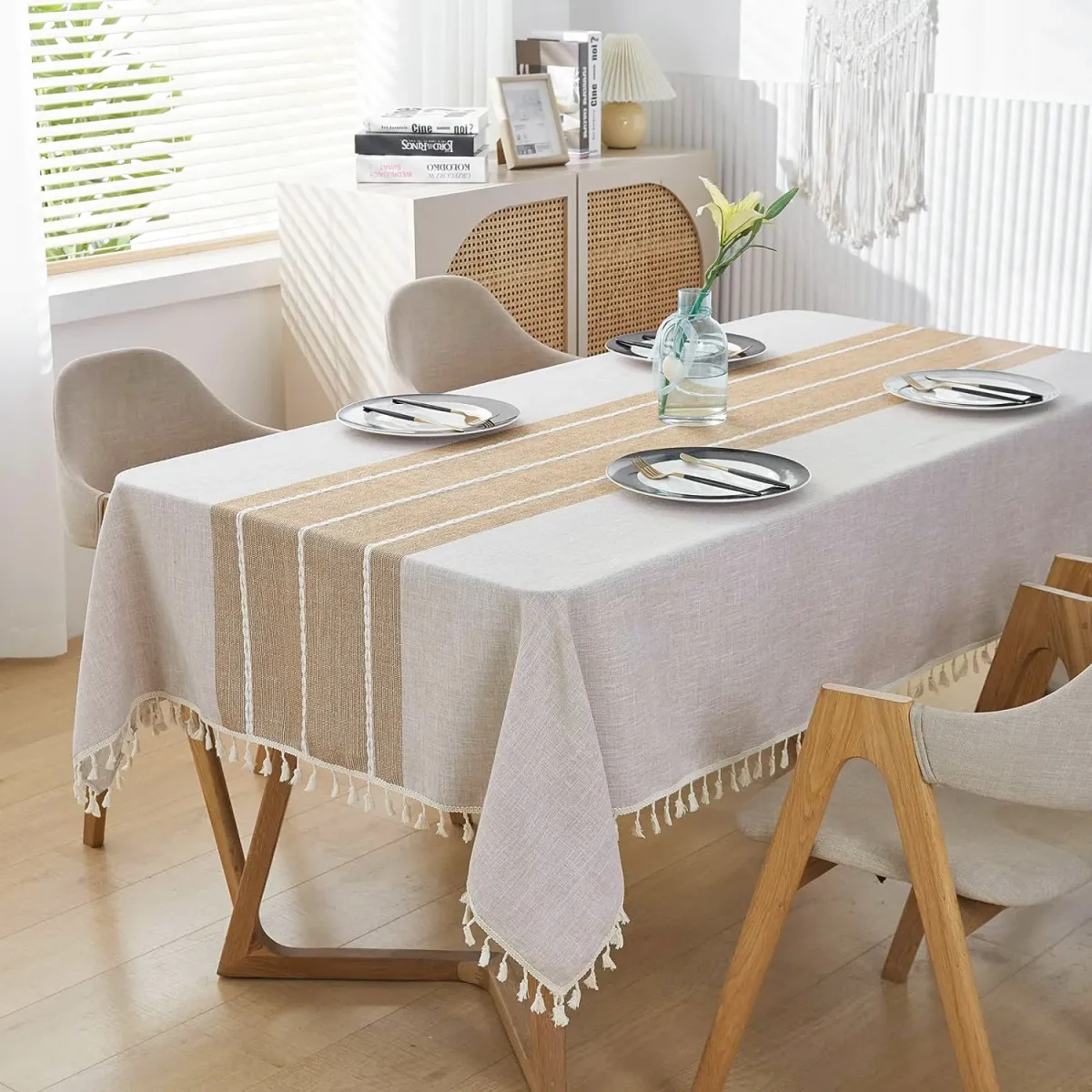 Battilo Linen Cotton Tablecloth - Round & Rectangular Dining Coffee Kitchen Table Cover with Elegant Tassels, Anti-Fading & Wrinkle-Resistant for Home Decor & Parties showcase 3