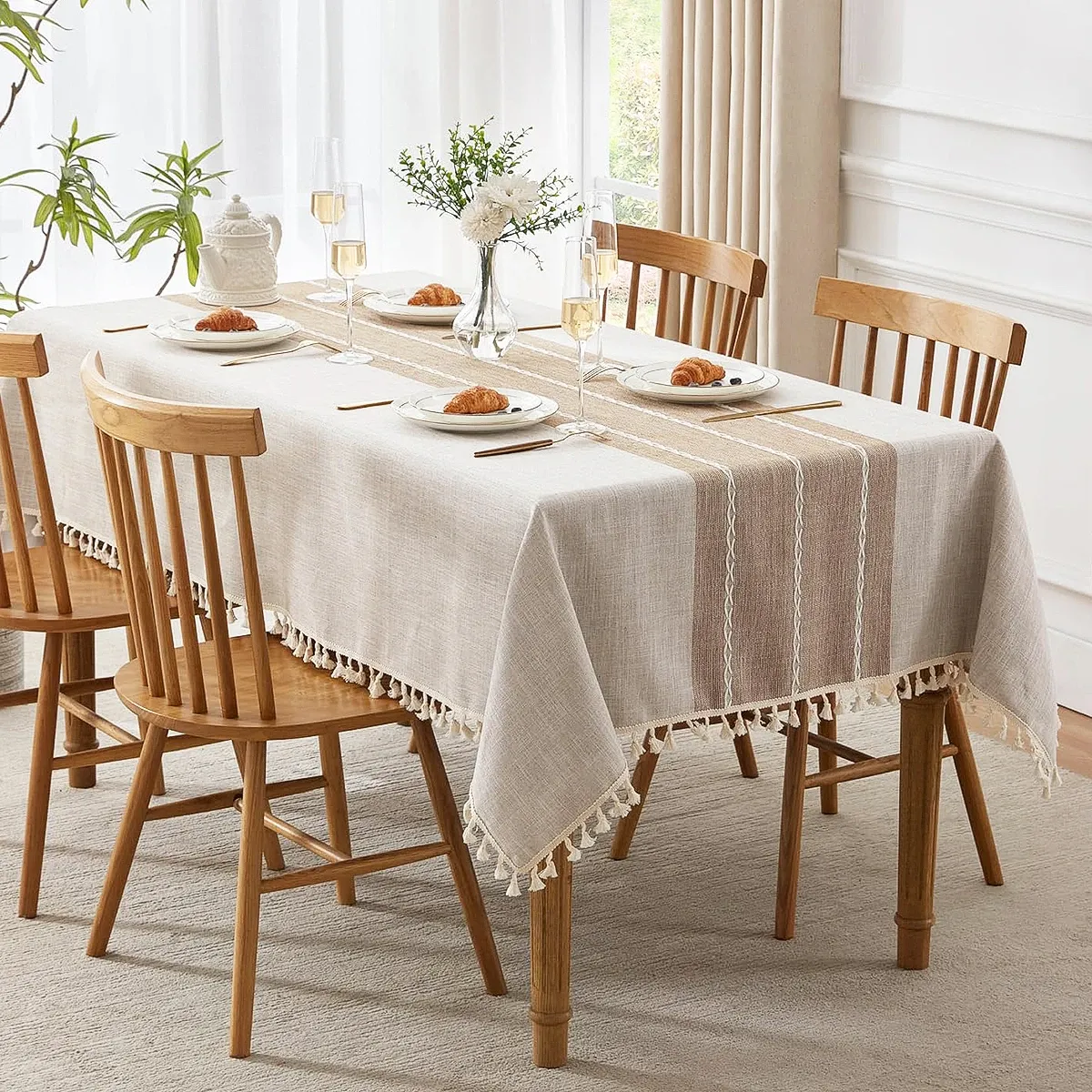 Battilo Linen Cotton Tablecloth - Round & Rectangular Dining Coffee Kitchen Table Cover with Elegant Tassels, Anti-Fading & Wrinkle-Resistant for Home Decor & Parties showcase 6