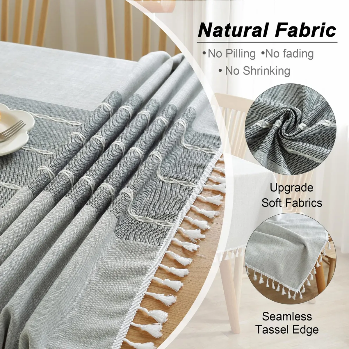 Battilo Linen Cotton Tablecloth - Round & Rectangular Dining Coffee Kitchen Table Cover with Elegant Tassels, Anti-Fading & Wrinkle-Resistant for Home Decor & Parties showcase 11