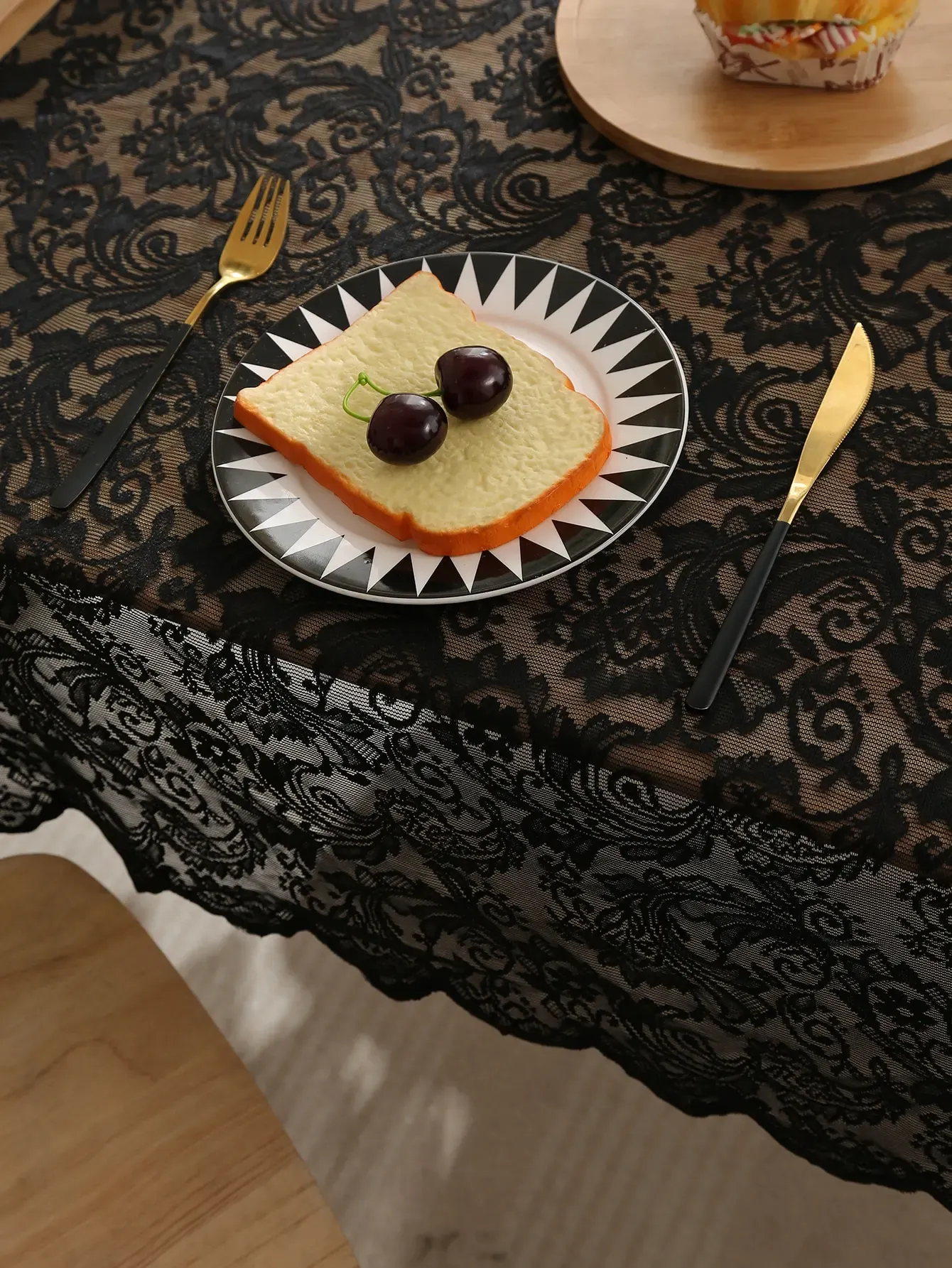 Elegant Black French Lace Tablecloth with Phoenix Tail Pattern - Luxurious Dining & Living Room Table Decoration for Special Occasions thumbnail 6