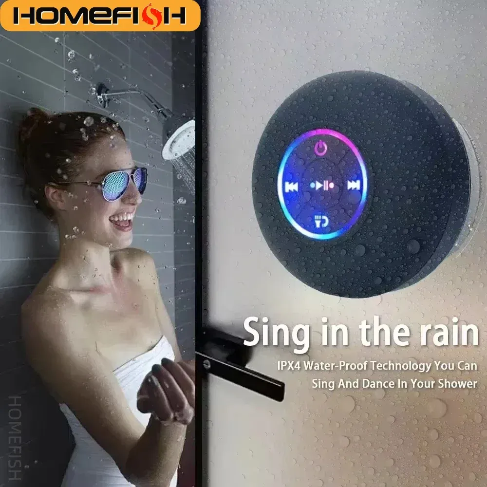HOMEFISH Portable Waterproof Bluetooth Shower Speaker with RGB Light, Strong Suction Cup, 10M Wireless Connection for Bathroom, Kitchen, Party, Outdoor Use thumbnail 1