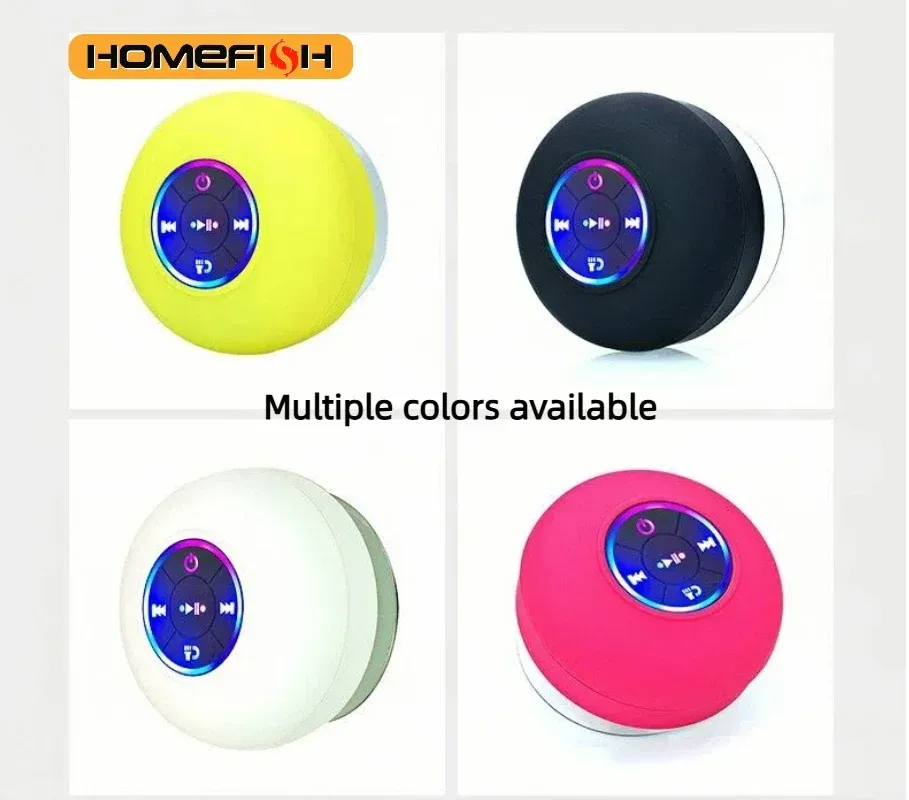 HOMEFISH Portable Waterproof Bluetooth Shower Speaker with RGB Light, Strong Suction Cup, 10M Wireless Connection for Bathroom, Kitchen, Party, Outdoor Use thumbnail 3
