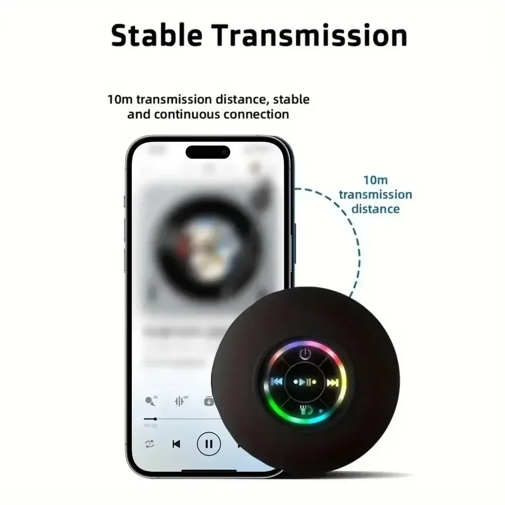 HOMEFISH Portable Waterproof Bluetooth Shower Speaker with RGB Light, Strong Suction Cup, 10M Wireless Connection for Bathroom, Kitchen, Party, Outdoor Use showcase 3