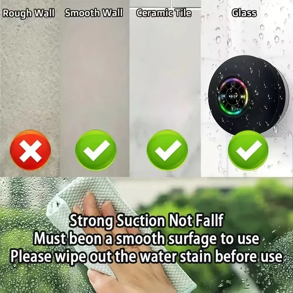 HOMEFISH Portable Waterproof Bluetooth Shower Speaker with RGB Light, Strong Suction Cup, 10M Wireless Connection for Bathroom, Kitchen, Party, Outdoor Use showcase 6