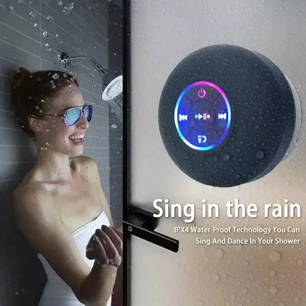 HOMEFISH Portable Waterproof Bluetooth Shower Speaker with RGB Light, Strong Suction Cup, 10M Wireless Connection for Bathroom, Kitchen, Party, Outdoor Use showcase 4