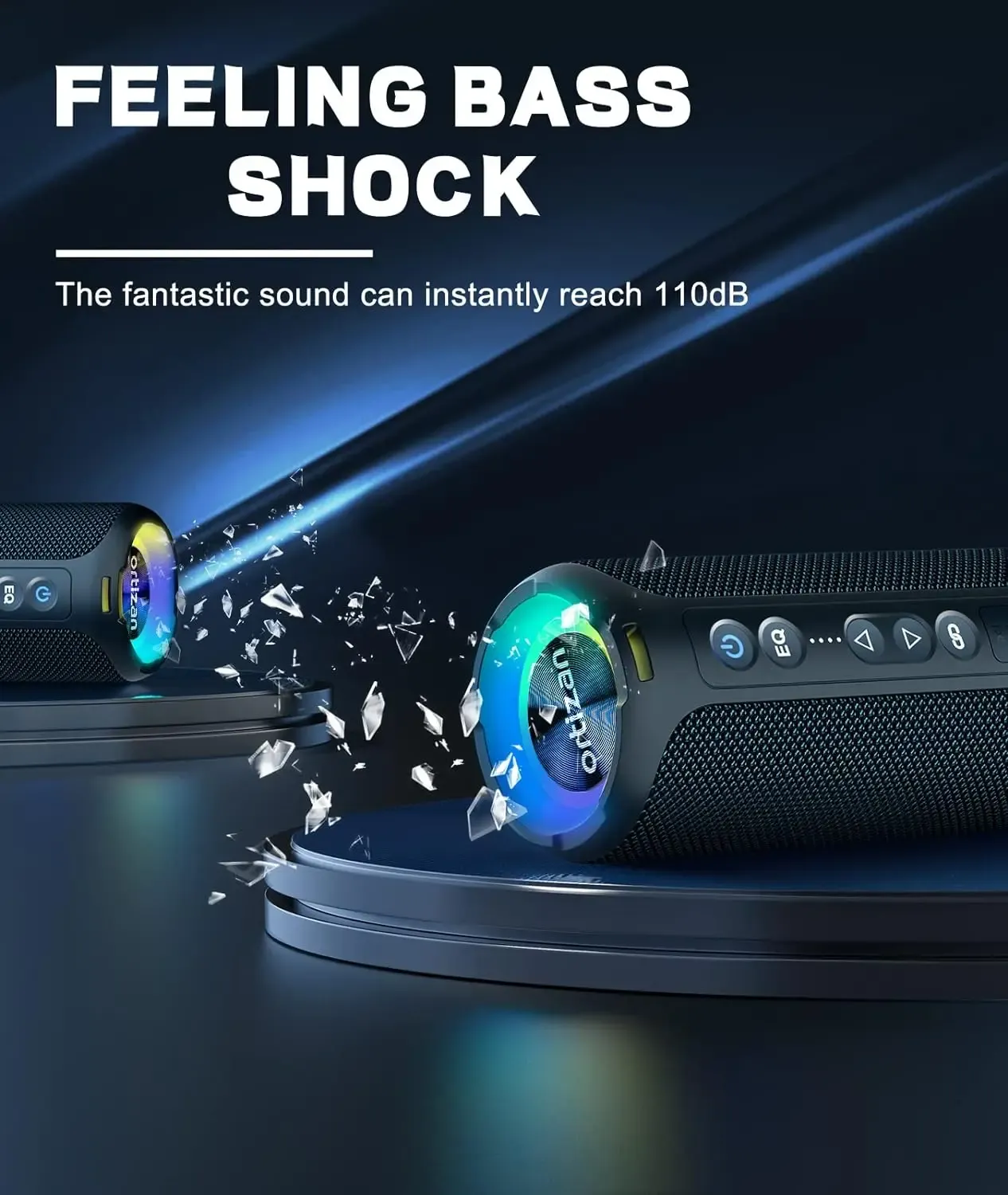 Ortizan X8 Pro 40W Bluetooth Speaker - Enhanced Bass, IPX7 Waterproof, LED Lights, 30-Hour Playtime, Portable Wireless Outdoor Speaker with TWS Pairing and EQ Modes thumbnail 6