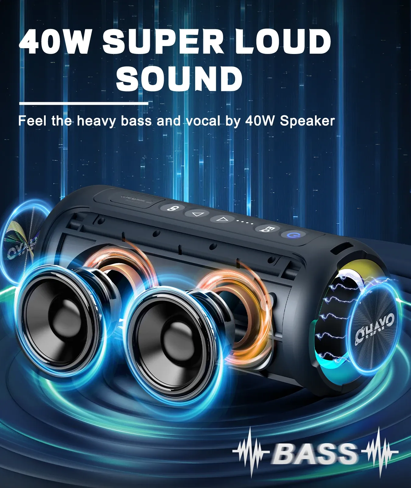 Ortizan X8 Pro 40W Bluetooth Speaker - Enhanced Bass, IPX7 Waterproof, LED Lights, 30-Hour Playtime, Portable Wireless Outdoor Speaker with TWS Pairing and EQ Modes thumbnail 2