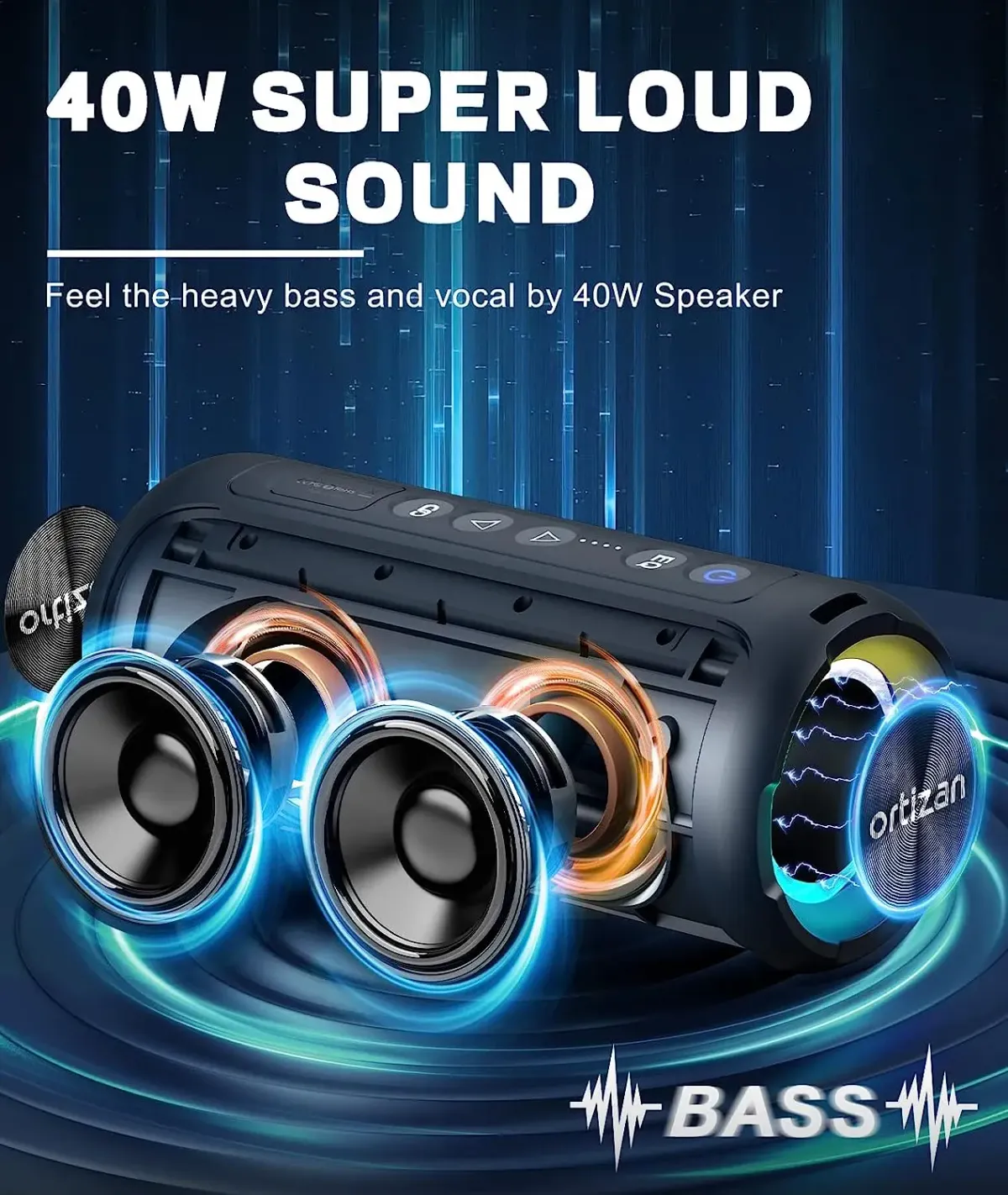 Ortizan X8 Pro 40W Bluetooth Speaker - Enhanced Bass, IPX7 Waterproof, LED Lights, 30-Hour Playtime, Portable Wireless Outdoor Speaker with TWS Pairing and EQ Modes showcase 10