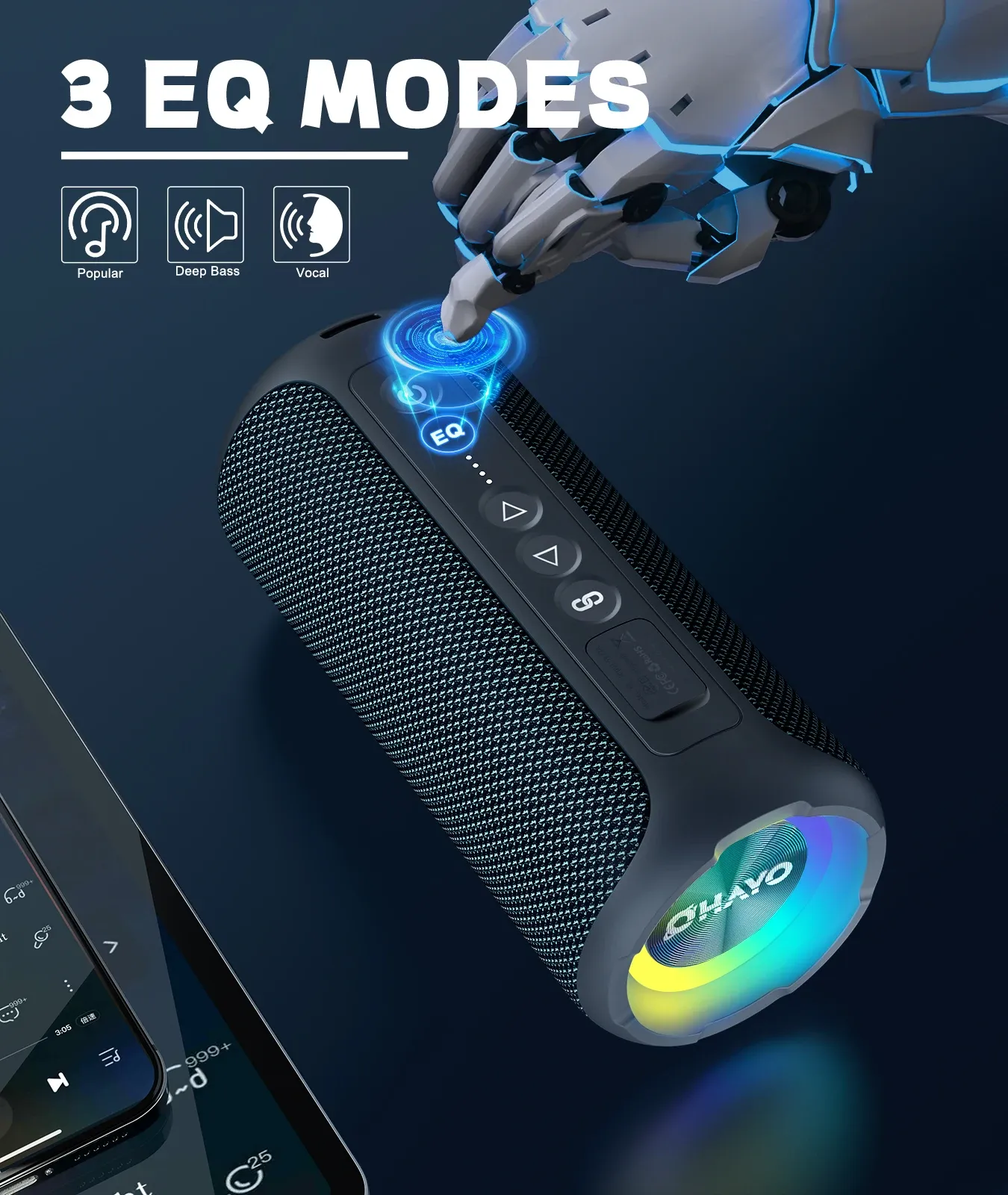 Ortizan X8 Pro 40W Bluetooth Speaker - Enhanced Bass, IPX7 Waterproof, LED Lights, 30-Hour Playtime, Portable Wireless Outdoor Speaker with TWS Pairing and EQ Modes thumbnail 4