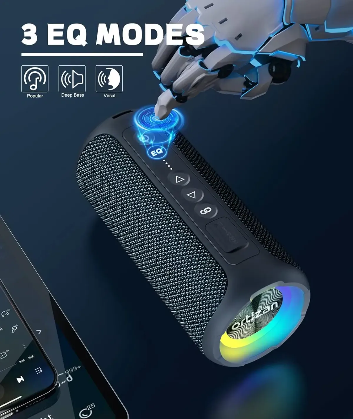 Ortizan X8 Pro 40W Bluetooth Speaker - Enhanced Bass, IPX7 Waterproof, LED Lights, 30-Hour Playtime, Portable Wireless Outdoor Speaker with TWS Pairing and EQ Modes showcase 15