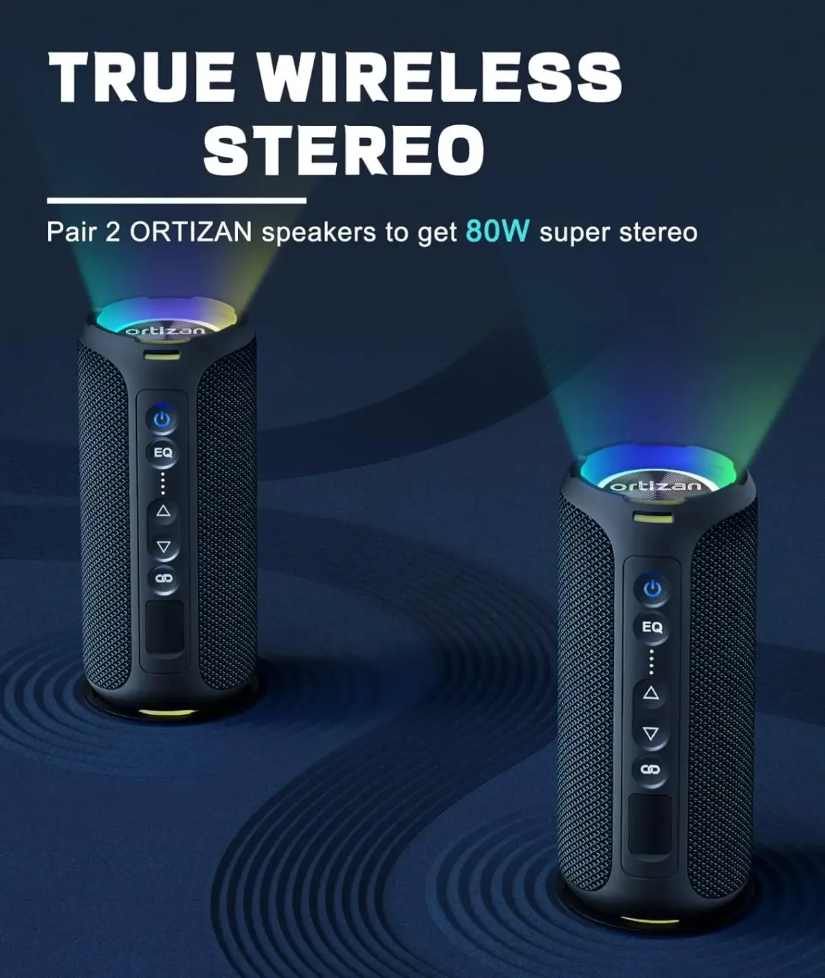 Ortizan X8 Pro 40W Bluetooth Speaker - Enhanced Bass, IPX7 Waterproof, LED Lights, 30-Hour Playtime, Portable Wireless Outdoor Speaker with TWS Pairing and EQ Modes showcase 14
