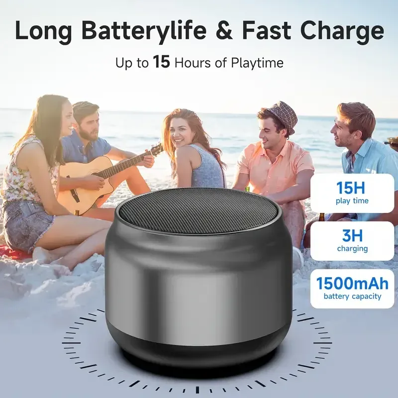 M1 Portable Bluetooth Speaker with 3D Surround Sound, Mini USB Outdoor Subwoofer Audio Player, IPX5 Waterproof, Metal Casing, 3-4 Hour Playtime thumbnail 3