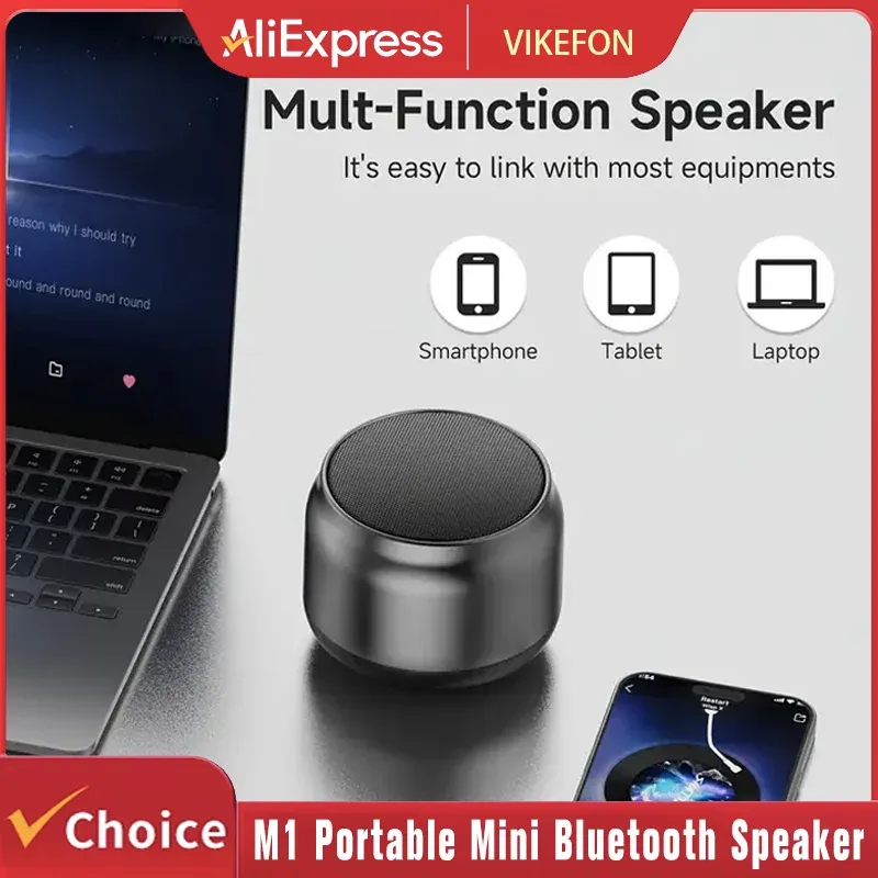 M1 Portable Bluetooth Speaker with 3D Surround Sound, Mini USB Outdoor Subwoofer Audio Player, IPX5 Waterproof, Metal Casing, 3-4 Hour Playtime thumbnail 1
