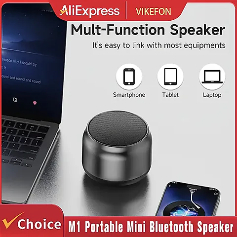 M1 Portable Bluetooth Speaker with 3D Surround Sound, Mini USB Outdoor Subwoofer Audio Player, IPX5 Waterproof, Metal Casing, 3-4 Hour Playtime