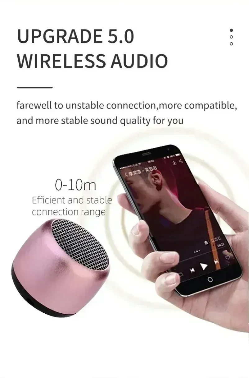 M1 Portable Bluetooth Speaker with 3D Surround Sound, Mini USB Outdoor Subwoofer Audio Player, IPX5 Waterproof, Metal Casing, 3-4 Hour Playtime showcase 2