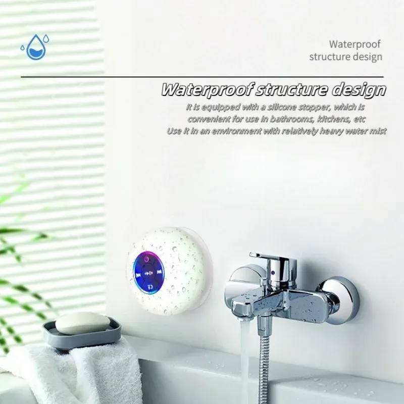 Mini Waterproof Bluetooth Speaker with Suction Cup & Microphone - Portable Wireless Audio for Showers, Pools, Beaches thumbnail 3