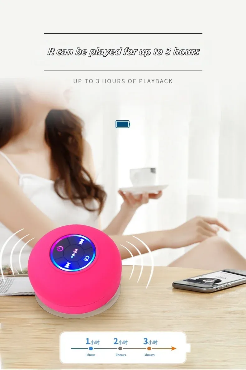Mini Waterproof Bluetooth Speaker with Suction Cup & Microphone - Portable Wireless Audio for Showers, Pools, Beaches showcase 1