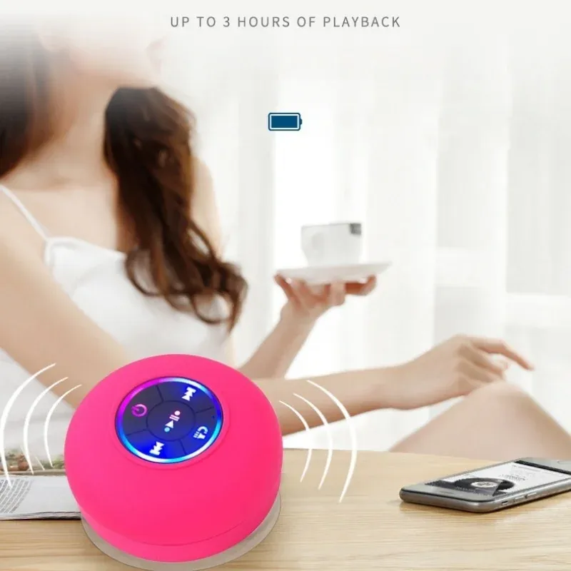 Mini Waterproof Bluetooth Speaker with Suction Cup & Microphone - Portable Wireless Audio for Showers, Pools, Beaches thumbnail 1
