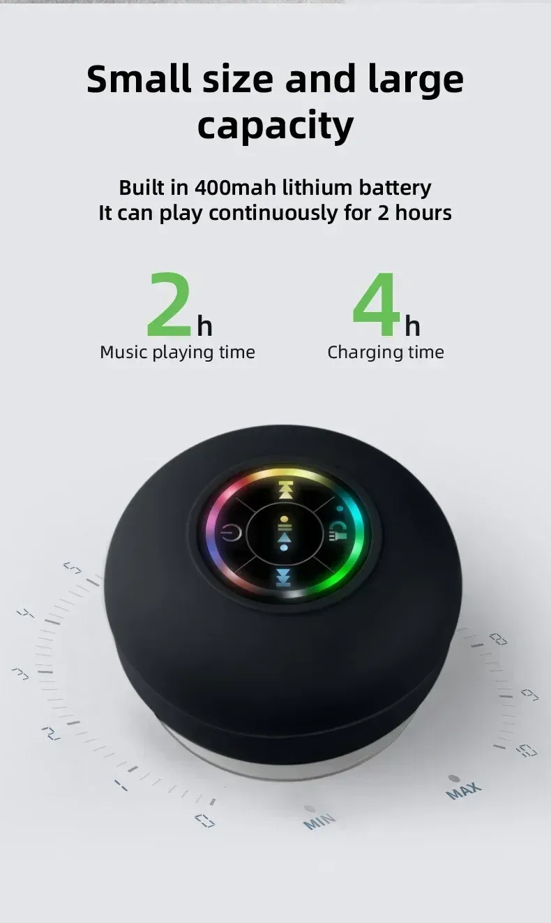 Mini Waterproof Bluetooth Speaker with Suction Cup & Microphone - Portable Wireless Audio for Showers, Pools, Beaches showcase 3