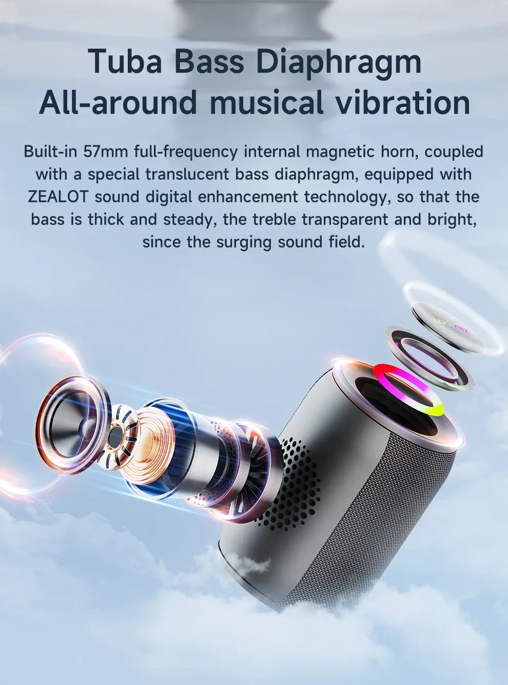 ZEALOT S32PRO Powerful Bluetooth Speaker, 15W Stereo Sound, Bass Subwoofer, Waterproof Outdoor Speaker with LED Light, 15-Hour Playtime, Bluetooth 5.2 showcase 4