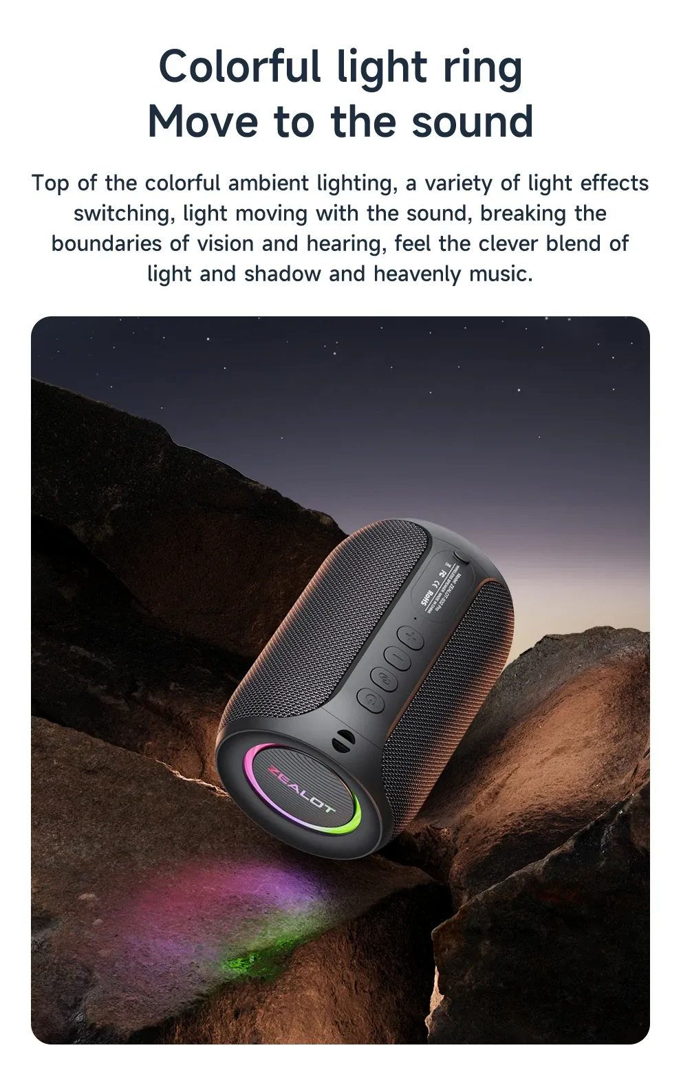 ZEALOT S32PRO Powerful Bluetooth Speaker, 15W Stereo Sound, Bass Subwoofer, Waterproof Outdoor Speaker with LED Light, 15-Hour Playtime, Bluetooth 5.2 showcase 6