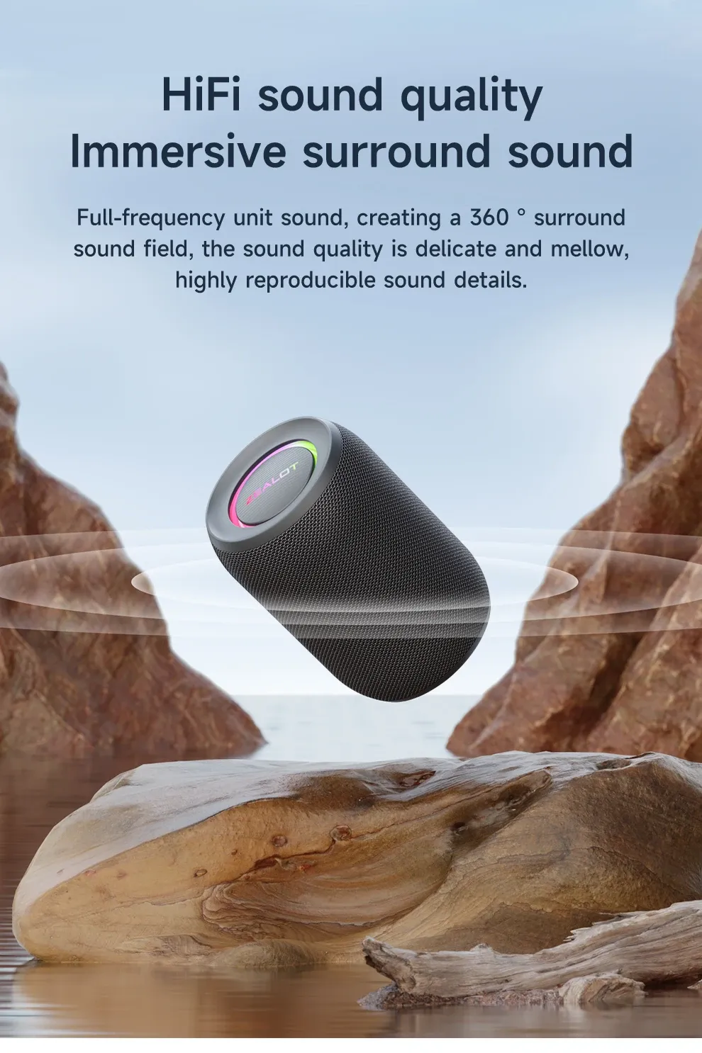ZEALOT S32PRO Powerful Bluetooth Speaker, 15W Stereo Sound, Bass Subwoofer, Waterproof Outdoor Speaker with LED Light, 15-Hour Playtime, Bluetooth 5.2 showcase 5