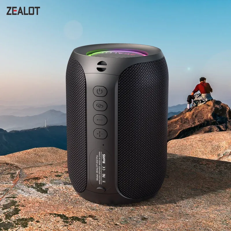 ZEALOT S32PRO Powerful Bluetooth Speaker, 15W Stereo Sound, Bass Subwoofer, Waterproof Outdoor Speaker with LED Light, 15-Hour Playtime, Bluetooth 5.2
