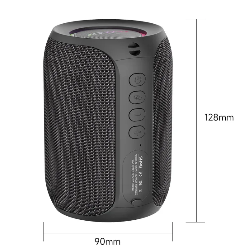 ZEALOT S32PRO Powerful Bluetooth Speaker, 15W Stereo Sound, Bass Subwoofer, Waterproof Outdoor Speaker with LED Light, 15-Hour Playtime, Bluetooth 5.2 showcase 1