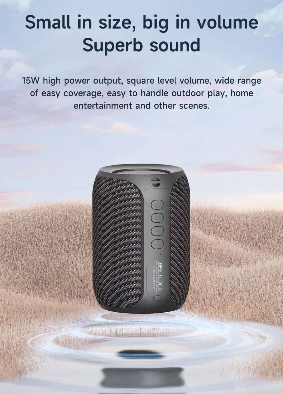 ZEALOT S32PRO Powerful Bluetooth Speaker, 15W Stereo Sound, Bass Subwoofer, Waterproof Outdoor Speaker with LED Light, 15-Hour Playtime, Bluetooth 5.2 showcase 3