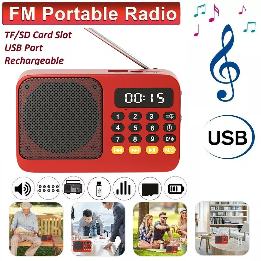 Bluetooth 5.0 Portable FM Radio Small Emergency Recargable Sound Box Mini Vintage Speaker Mp3 Player Support TF Card USB Drive thumbnail 2