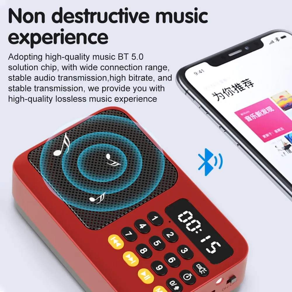 Bluetooth 5.0 Portable FM Radio Small Emergency Recargable Sound Box Mini Vintage Speaker Mp3 Player Support TF Card USB Drive showcase 10