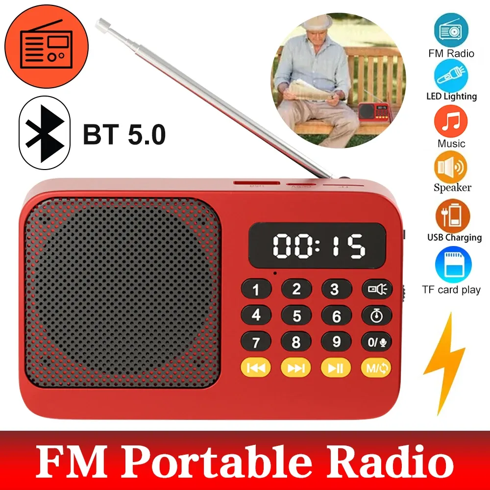 Bluetooth 5.0 Portable FM Radio Small Emergency Recargable Sound Box Mini Vintage Speaker Mp3 Player Support TF Card USB Drive showcase 3